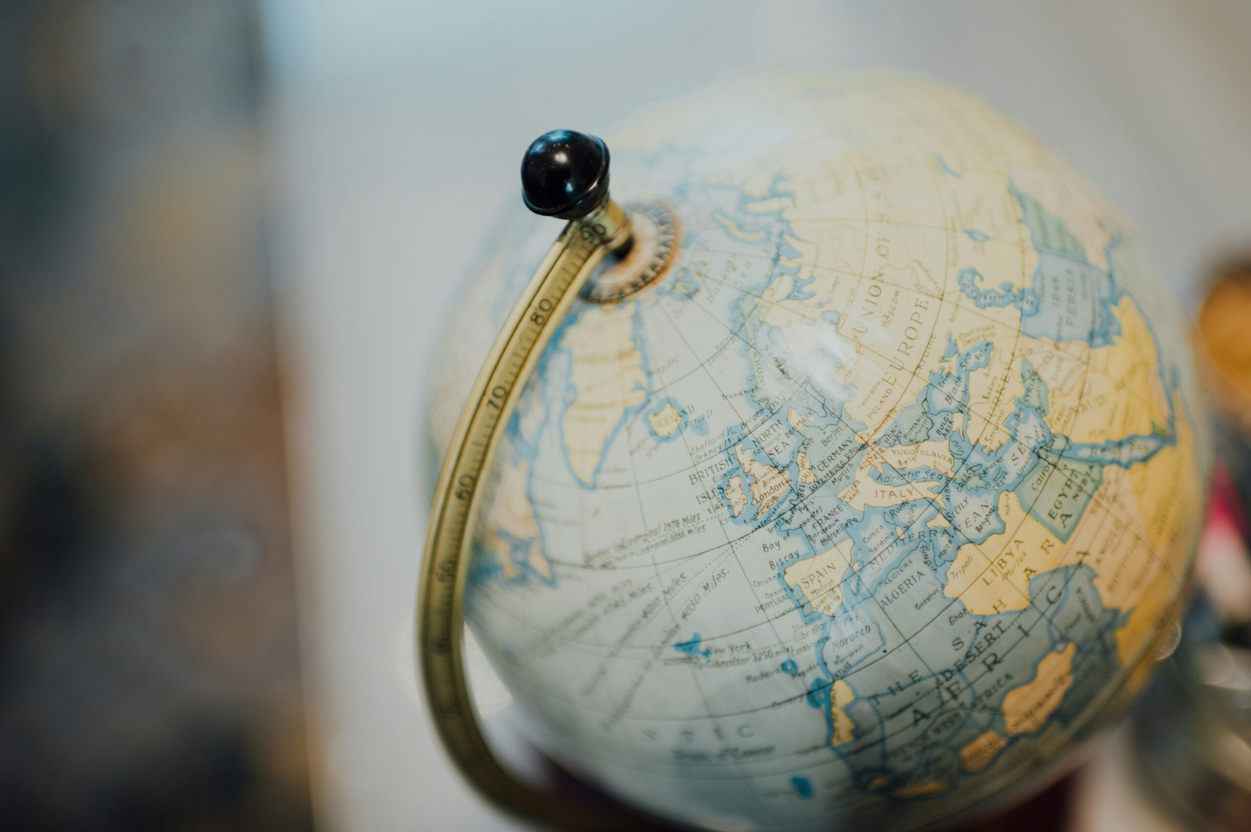 Vintage globe showing Europe and Africa.